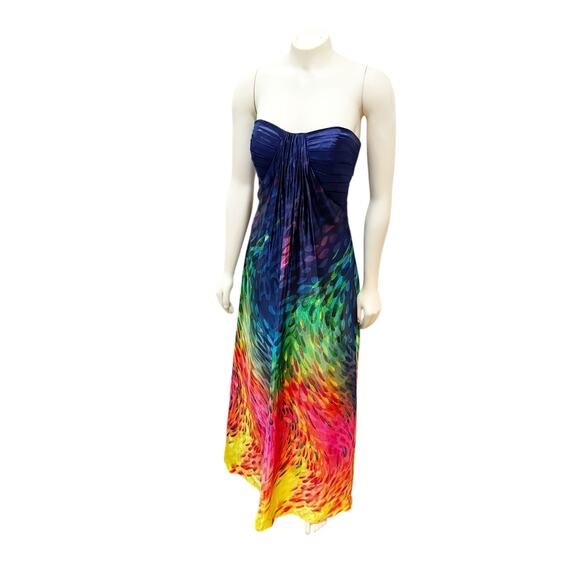 Temptation Rainbow Drops Satin Maxi Gown Strapless Multicolor Sz 8 - Picture 4 of 13